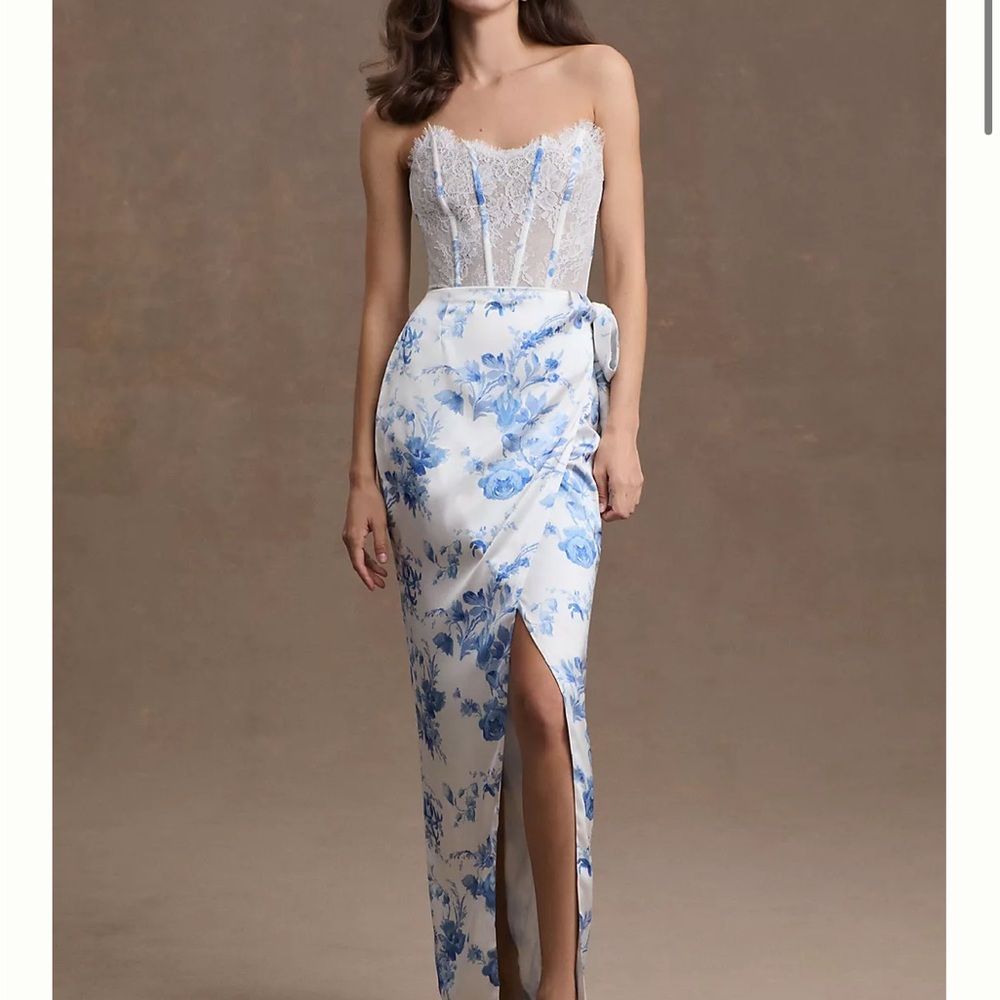 BHLDN Blue and White Strapless Dress